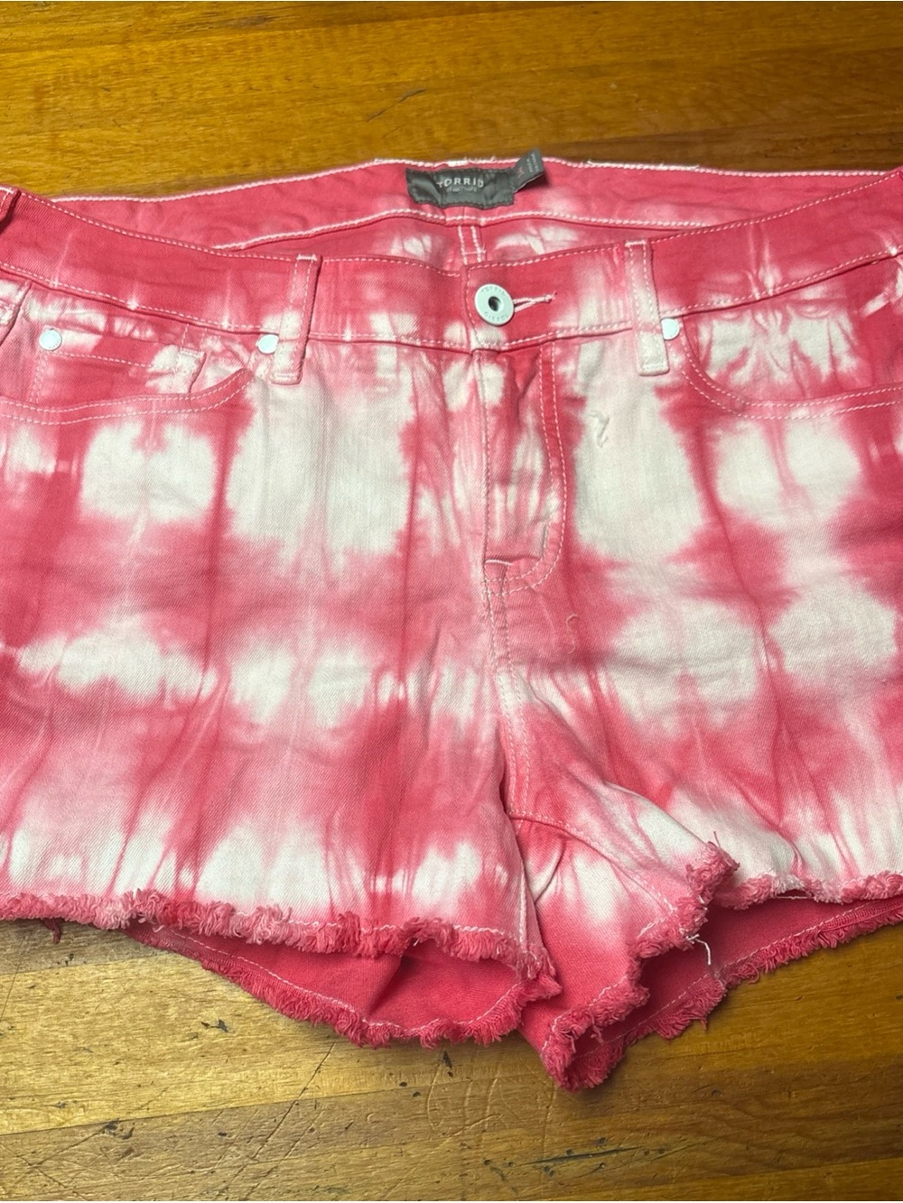 torrid Pink & White Tie-Dye Denim Cutoff Shorts